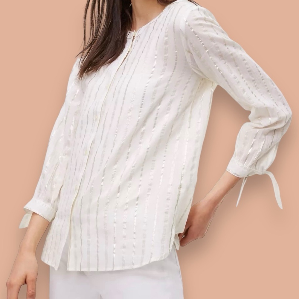 White Textured Stripe Blouse - Women's Top